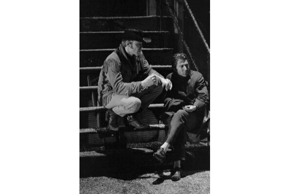 Jon Voight and Dustin Hoffman on the set of MIDNIGHT COWBOY. Photo by Michael Childers.
